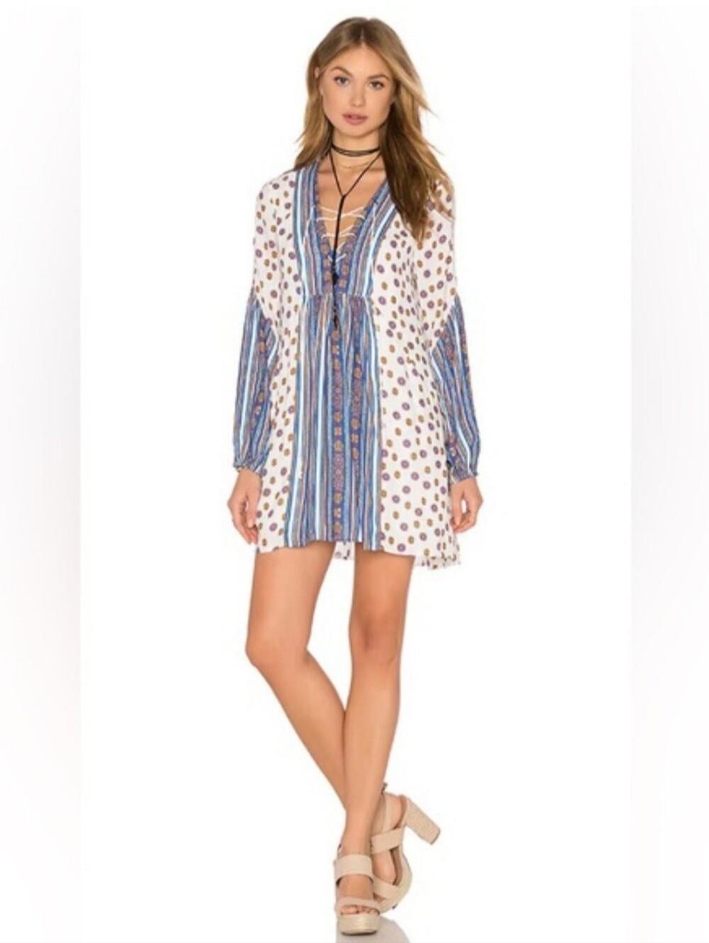 Free People Rain or Shine "Pebble Rain" Ivory Boho Tunic Dress